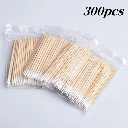 100/300/500 Nails Wooden Tip Cotton Stick Buds Disposable Ultra-Detail