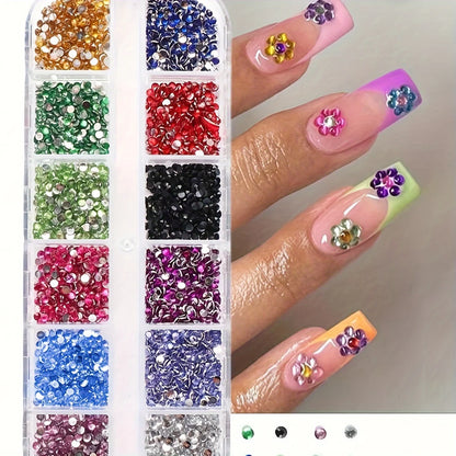 12 Grid Shimmering Crystal Nail Art Rhinestones - Flatback Gemstones