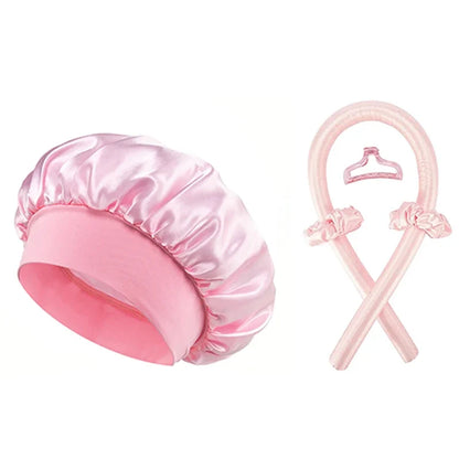 No Heat Hair Curler And Satin Sleeping Cap Set Heatless Hair Curling