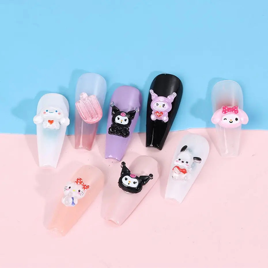 240Pcs/70Pcs MINISO Hello Kitty Kuromi Nail Art Decor Kawaii Cartoon Sanrioed Gems Charms For Manicure DIY Nail Rhinestone Gift