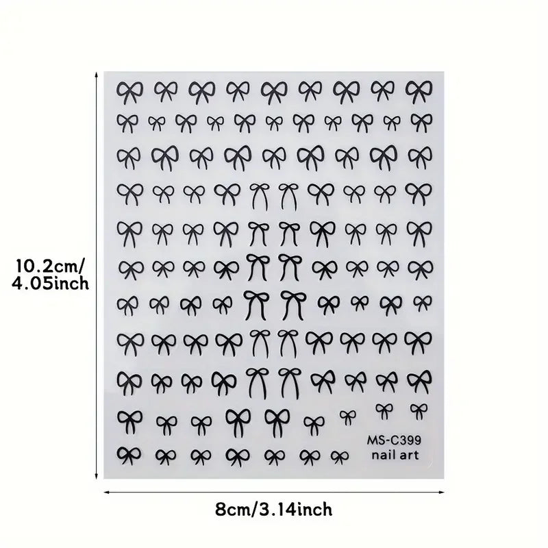 1/2pcs Black White Pink Mini Bowknot Design Nail Art Sticker Self