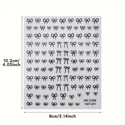 1/2pcs Black White Pink Mini Bowknot Design Nail Art Sticker Self