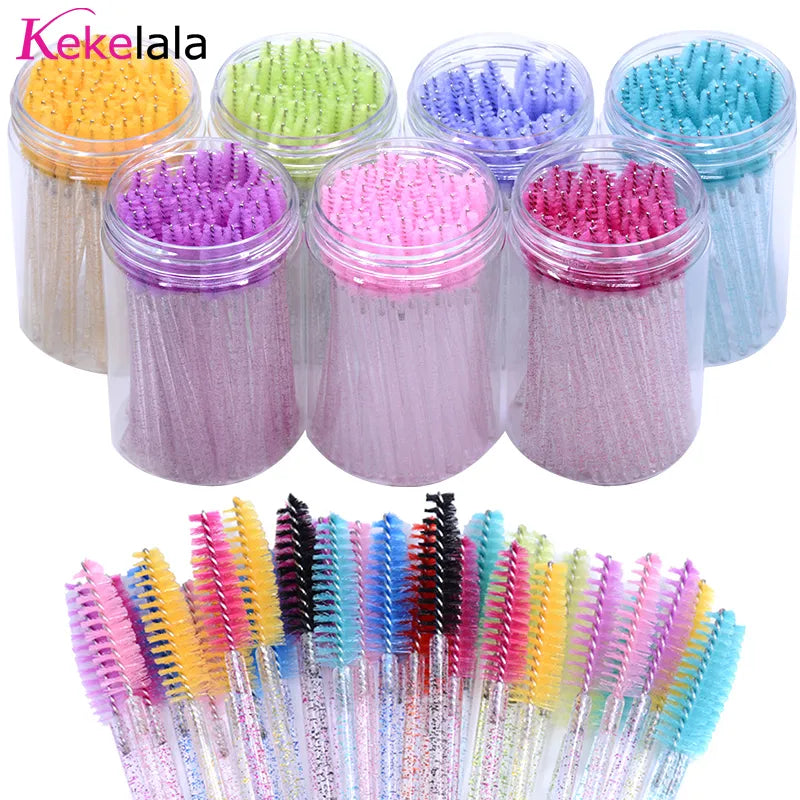 50Pcs/Bottle Eyelash Extension Brushes With Container Eyebrow  Eye