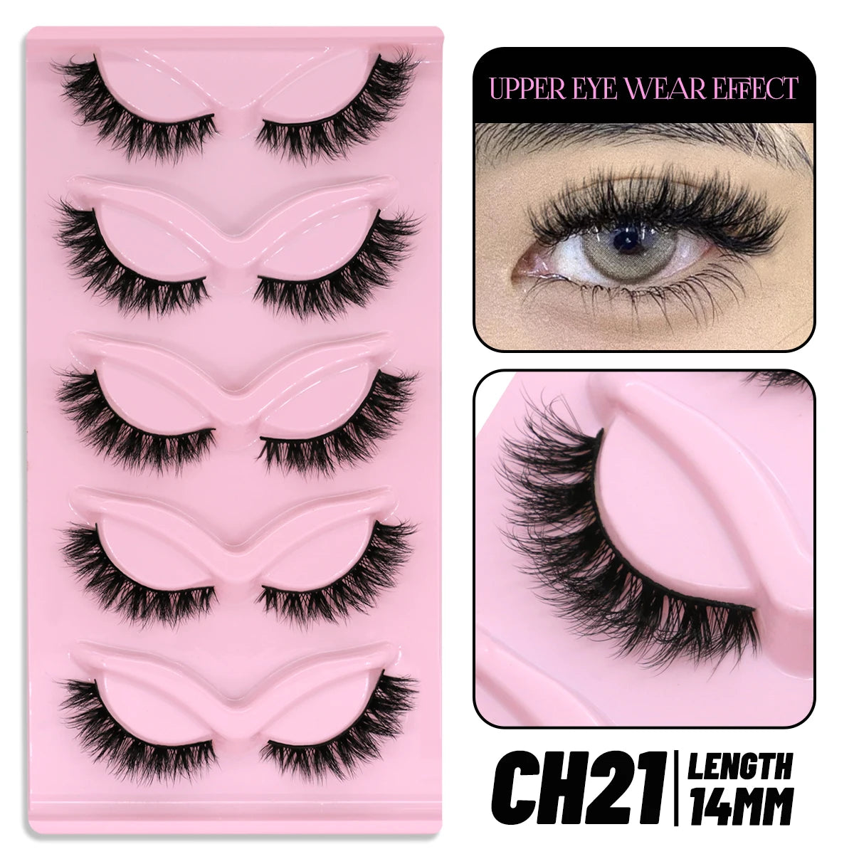 GROINNEYA 5 pairs Cat Eye Lashes Faux Mink Eyelashes Clear Band Lashes Natural Look Wispy Mink Eyelashes Full Strip Lashes