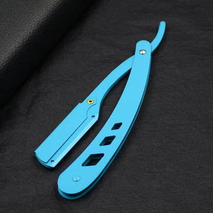 Men Shaving Barber Tools Hair Razor and Blades Antique Black Folding