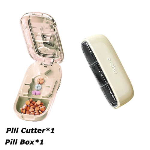 1/2 and 1/3 Adjustable Pill Cutter Storage Box Portable Drug Tablet