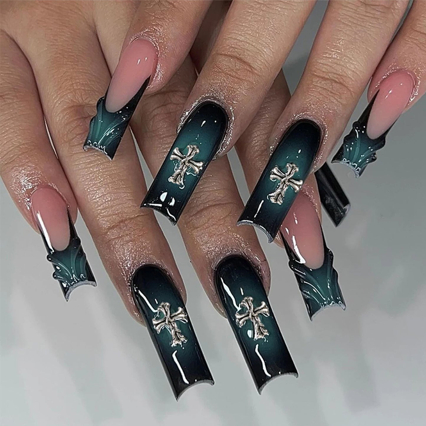 12 Gothic Punk Retro Dark Nail Jewellery 3D Cross Heart Devil Angel