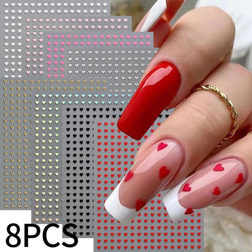 8Colors/Set 3D Love-Heart Nails Stickers Mini Sweet Hearts
