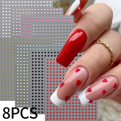 8Colors/Set 3D Love-Heart Nails Stickers Mini Sweet Hearts