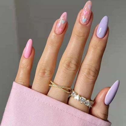 24Pcs Cute Oval False Nails Reusable And Adhesives Aesthetic False Almond Nails Complete Nail Kit Acrylic Press On Set For Gel