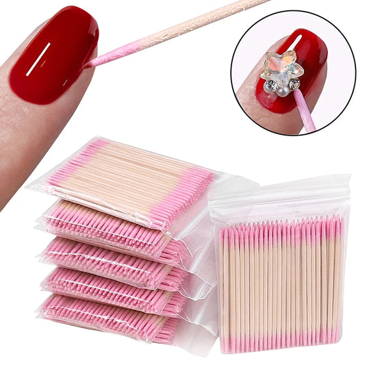 100Pcs Double-Ended Cotton Swabs Fine Pointed Tips for Nail Art Makeup