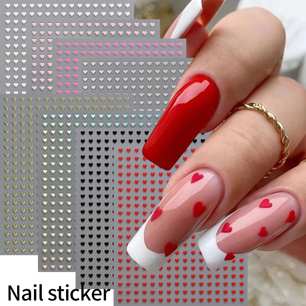 8Colors/Set 3D Love-Heart Nails Stickers Mini Sweet Hearts