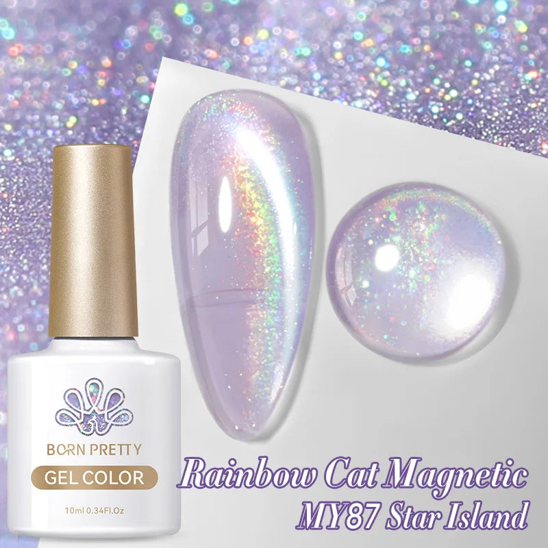 BORN PRETTY 10ml Rainbow Purple Water Light Cat Magnetic Gel Nail