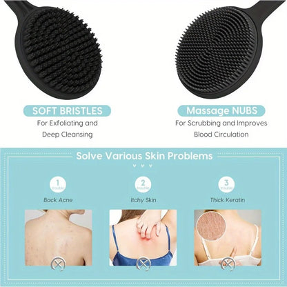 Silicone Back Scrubber Brush for Shower  Long Handle Body Deep