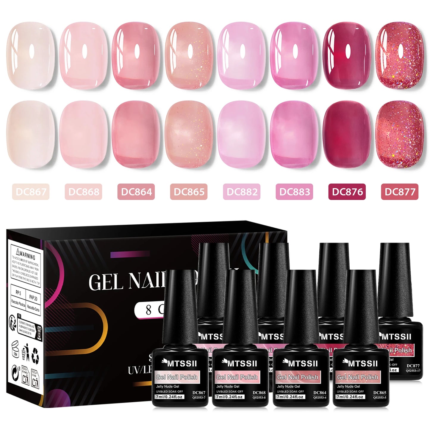 8pcs Nude Jelly Gel Nail Polish Set With Box Translucent Color Semi