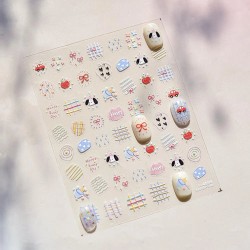 Cute Animals Bear Dog Cake Sweet Cherry Grid Bowknot Star Line Fruit