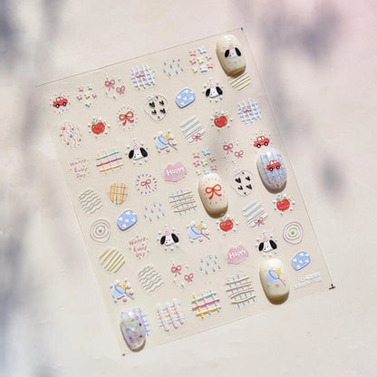 Cute Animals Bear Dog Cake Sweet Cherry Grid Bowknot Star Line Fruit