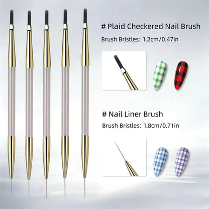 1/2PCS French Plaid Nail Art Brushes Set - Line Grid Pattern Drawing