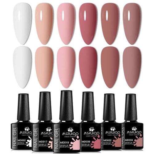 6pc All-season Gel Nail Polish Set Nude Pink Red Glitter Semi