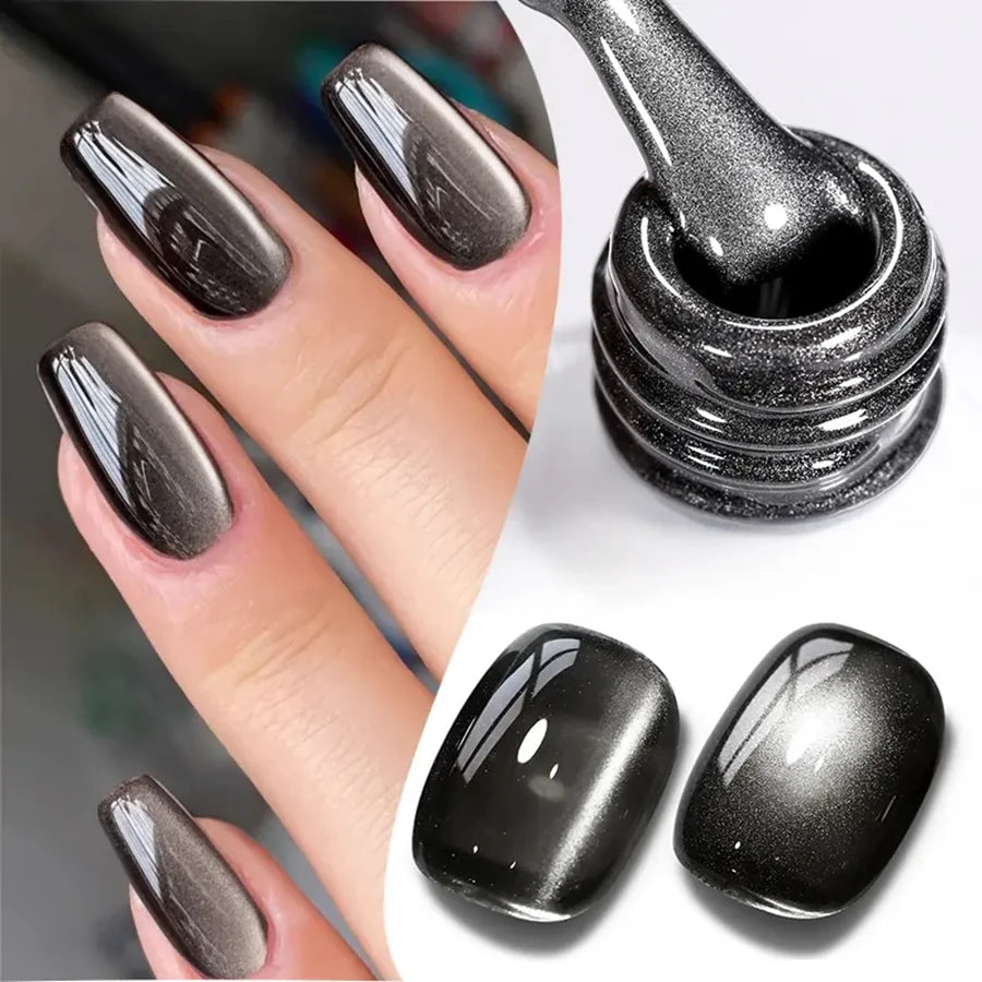 WS Black Glass Cat Magnetic Gel Nail Polish Punk Style Nail Art