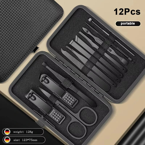 8/12/15/20/24pcs black Nail clipper set Pedicure knife Stainless steel