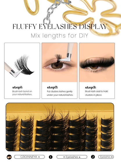 GROINNEYA Cluster Lashes DIY Eyelash Extension C Curl Long Individual