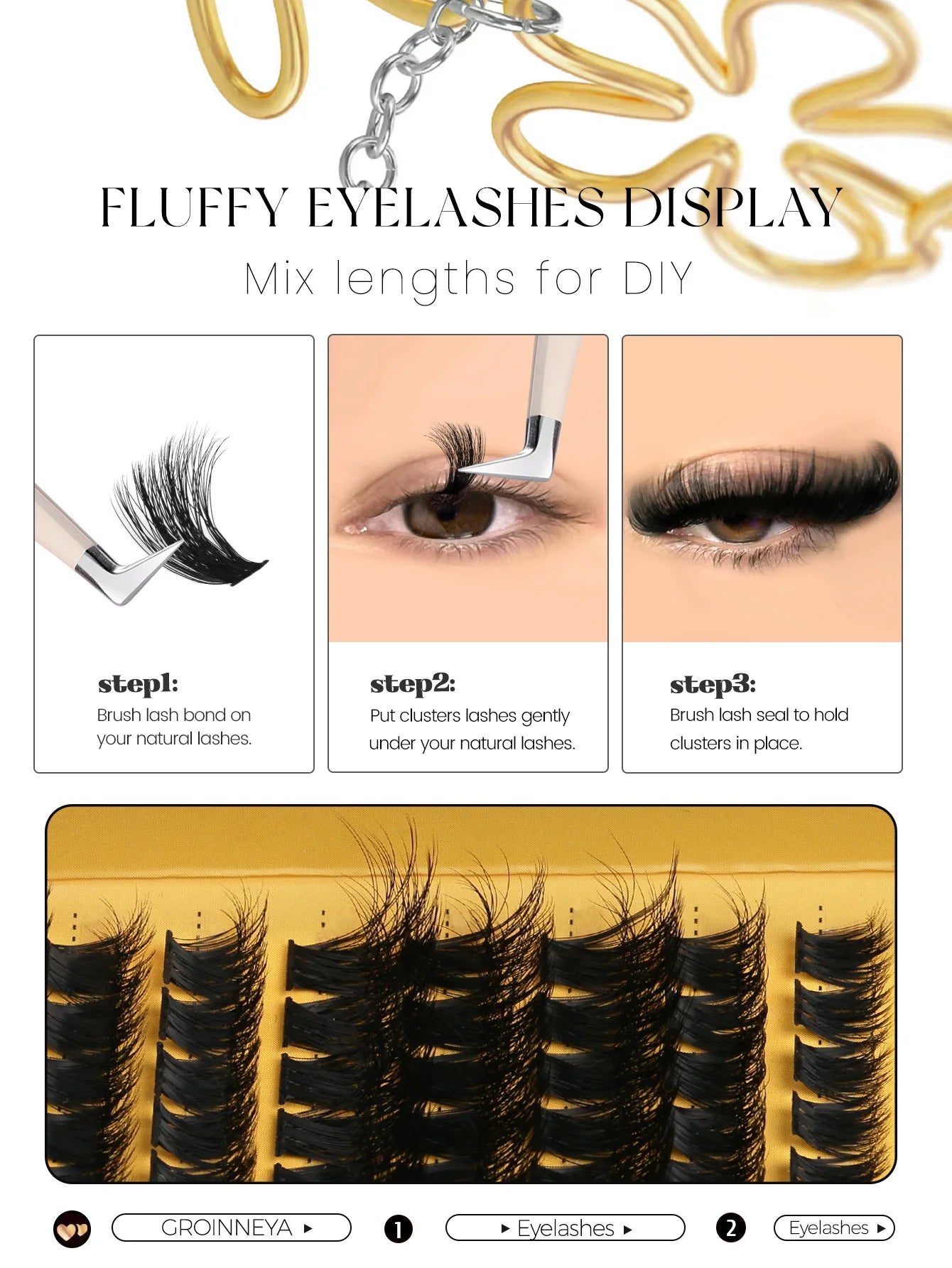 GROINNEYA Cluster Lashes DIY Eyelash Extension C Curl Long Individual
