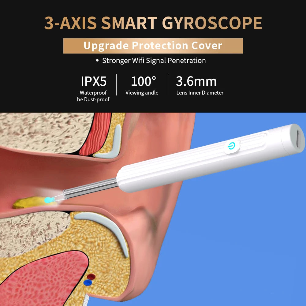 Smart Visual Ear Cleaner with Camera 1296P Ear Sticks USB C Charging