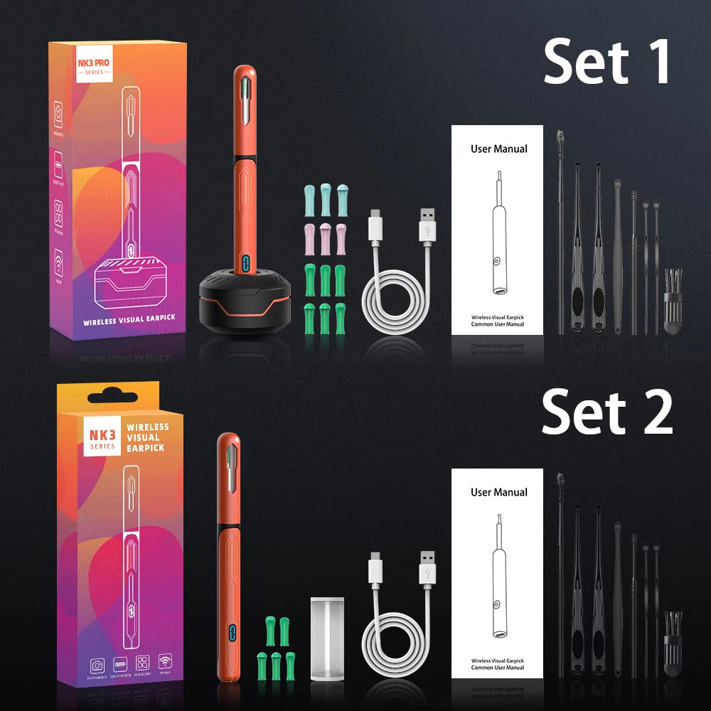 Ear Cleaner with Camera Set HD Ear Sticks Otoscope USB C Charging