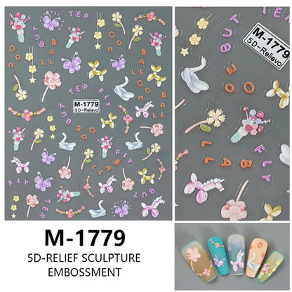 5D Nail Art Stickers Love Hearts Stars French Nail Art Design