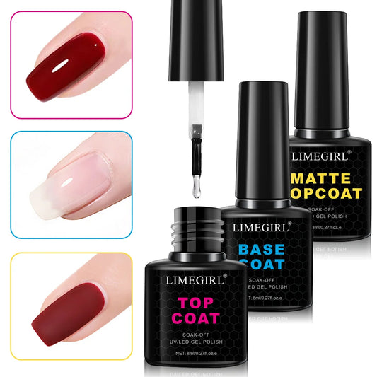 LIMEGIRL 8ml Soak Off Matte Top Base Coat for Nails UV Gel Polish Semi
