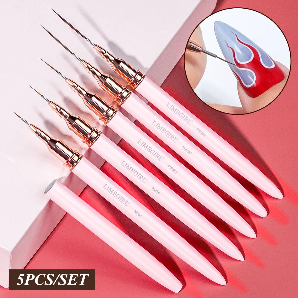 LIMEGIRL 5Pcs Professional Nail Art Liner Brush Line Stripes DIY