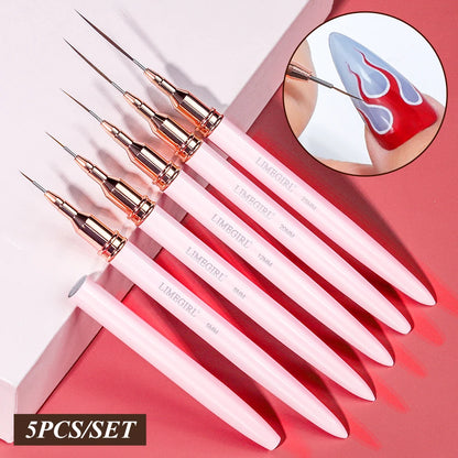 LIMEGIRL 5Pcs Professional Nail Art Liner Brush Line Stripes DIY