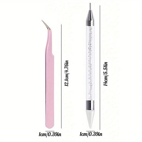 2Pcs set of manicure double-ended diamond pens with crayons stainless