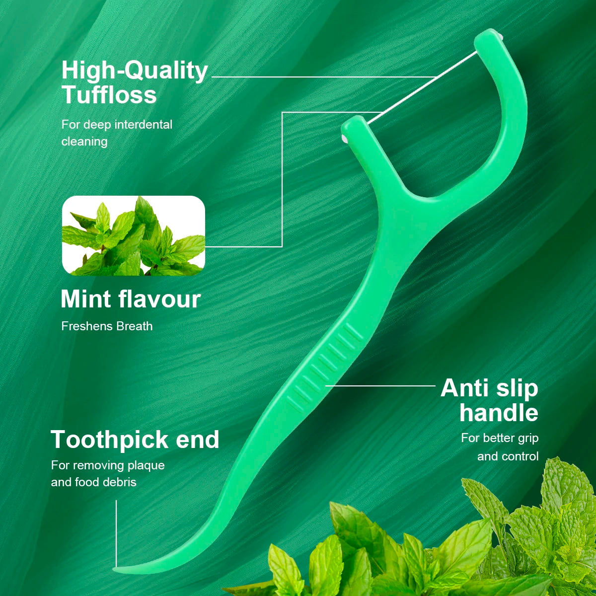 300pcs Mint Adult Dental Floss Sticks - Ultra-Fine Flosser Home Set -