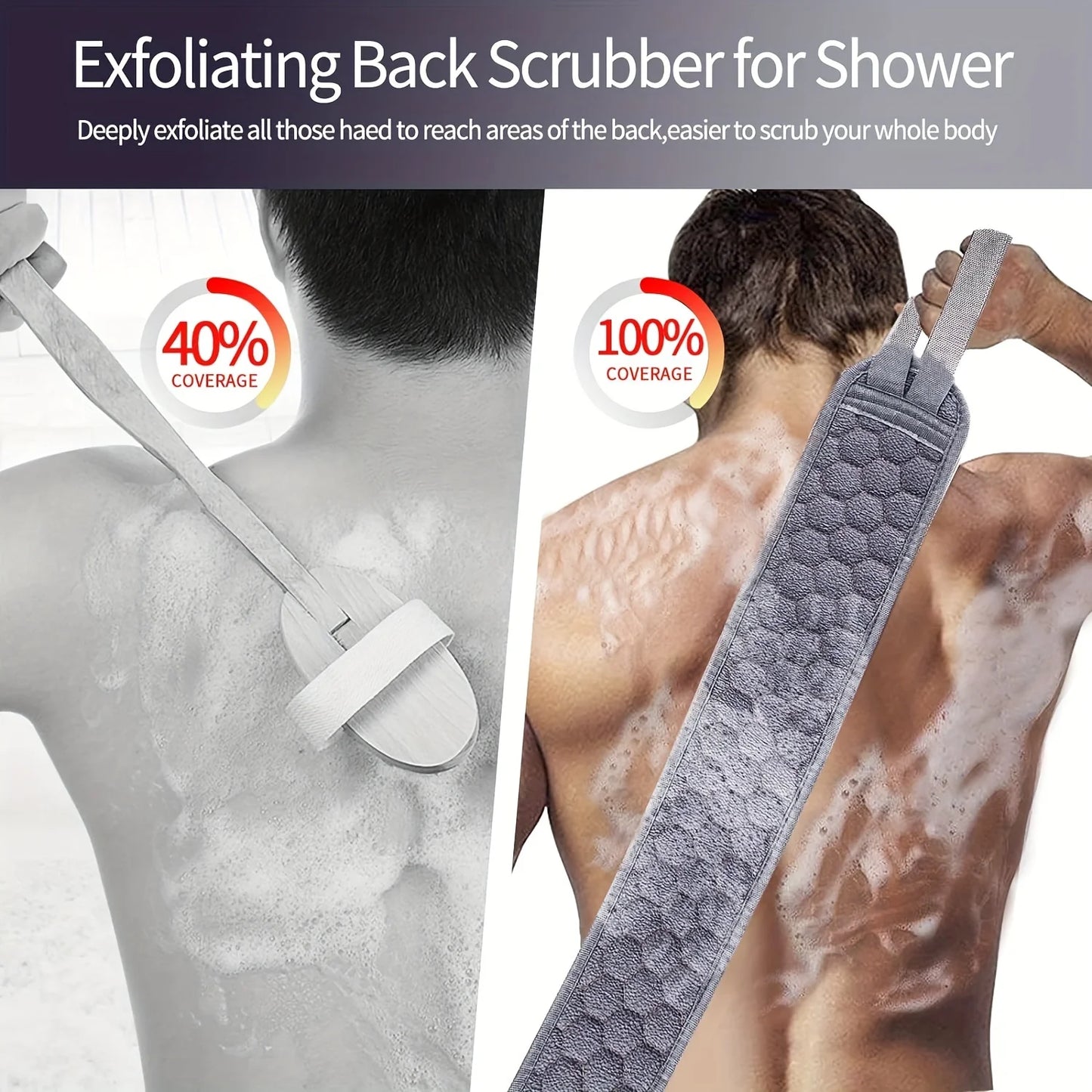 Exfoliating Body Scrubber Set - Includes Back Scrubber, Bath Glove And