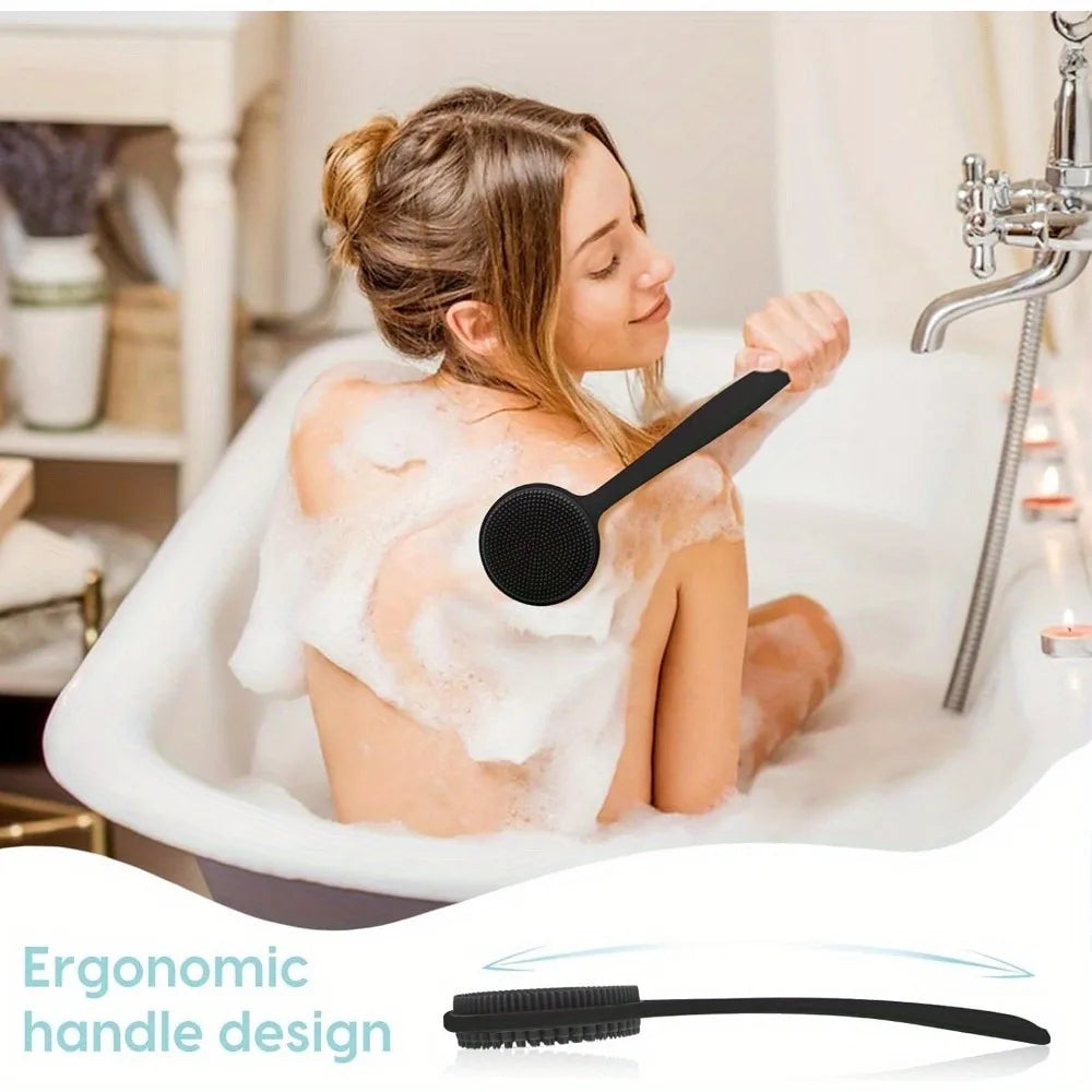 Silicone Back Scrubber Brush for Shower  Long Handle Body Deep