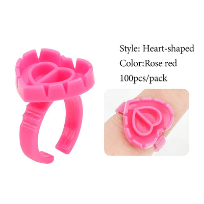 100 Pcs Disposable Eyelash Glue Ring Holder Cup Heart-shaped Plastic