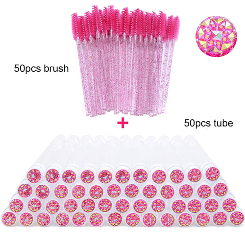 50Pcs Eyelash Brush Tubes With Crystal Lash Mascara Wands Eyebrow Comb