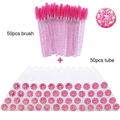 50Pcs Eyelash Brush Tubes With Crystal Lash Mascara Wands Eyebrow Comb