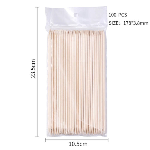 100PCS Cuticle Pusher Remover Nail Art Tools Orange Wood Sticks