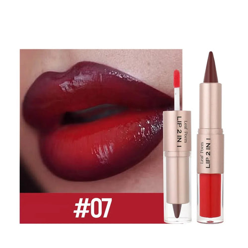 2IN1 Tapered Gradient Lipliner Pen Nude Brown Mirror Glass Lip Gloss