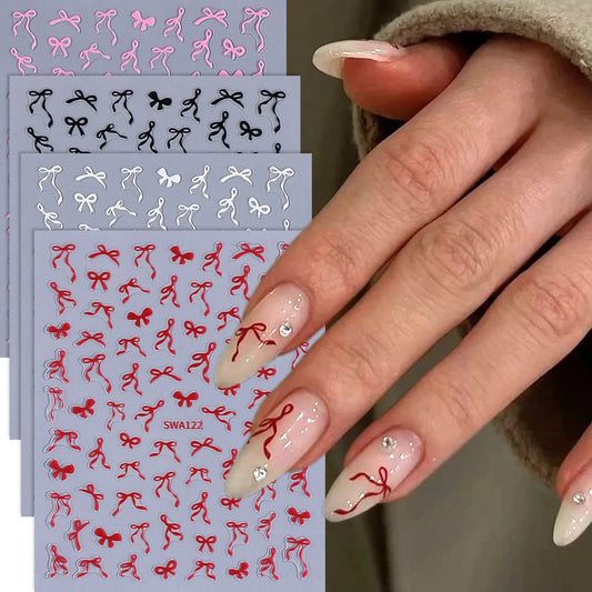4/8pcs Bowknot Ribbon Nail Stickers Mini Kawaii Lace Bow Tie Design