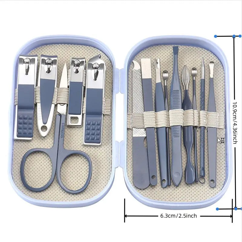14 Piece Deluxe Manicure & Pedicure Set Pink And Blue Stainless Steel