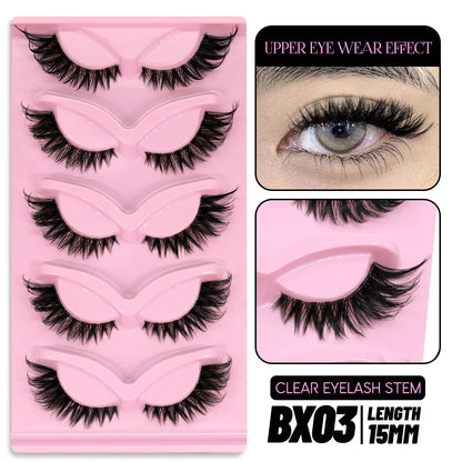 GROINNEYA 5 pairs Cat Eye Lashes Faux Mink Eyelashes Clear Band Lashes Natural Look Wispy Mink Eyelashes Full Strip Lashes