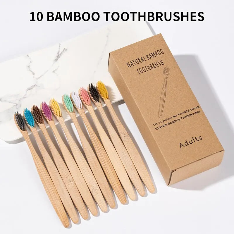 Single Cowhide Wrapped Bamboo Toothbrush Set Natural and
