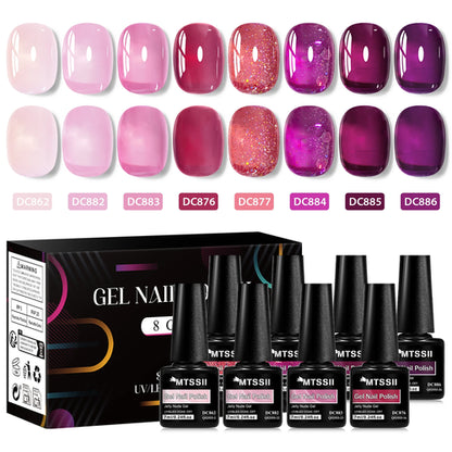 8pcs Nude Jelly Gel Nail Polish Set With Box Translucent Color Semi