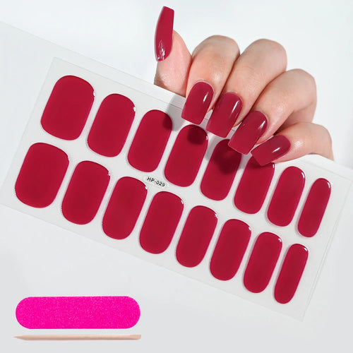 16Tips Semi-Cured Gel Nail Sticker Pure Color UV/LED Lamp Gel Nail