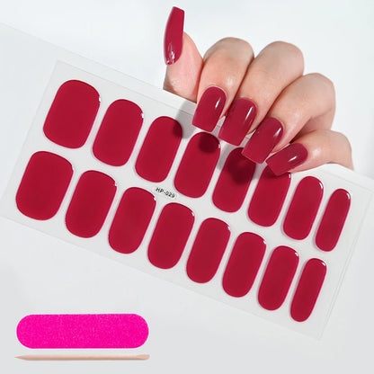 16Tips Semi-Cured Gel Nail Sticker Pure Color UV/LED Lamp Gel Nail