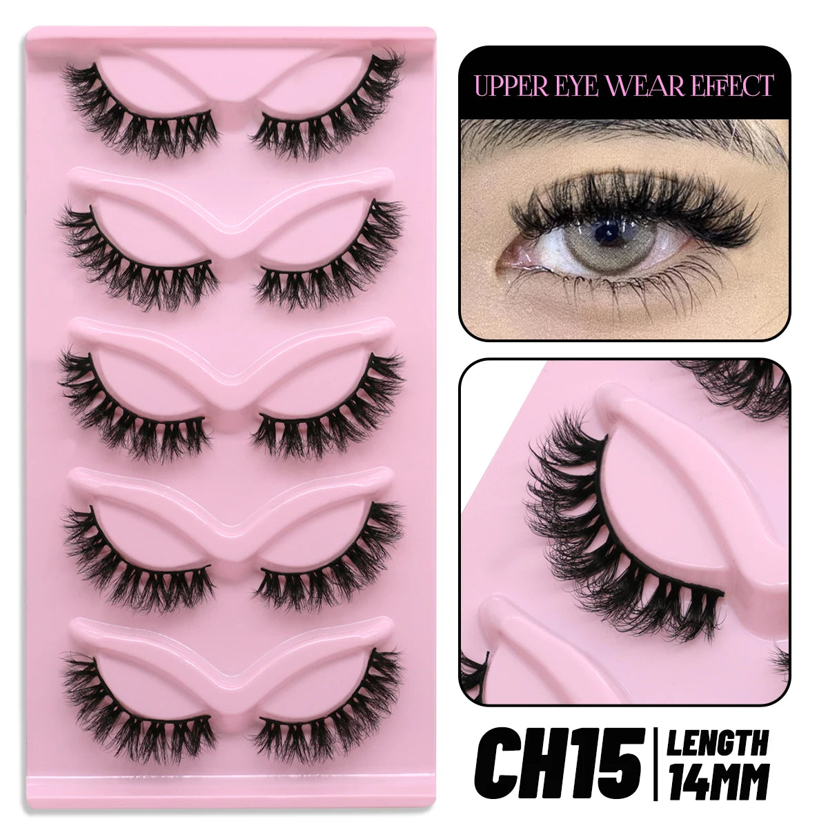 GROINNEYA 5 pairs Cat Eye Lashes Faux Mink Eyelashes Clear Band Lashes Natural Look Wispy Mink Eyelashes Full Strip Lashes